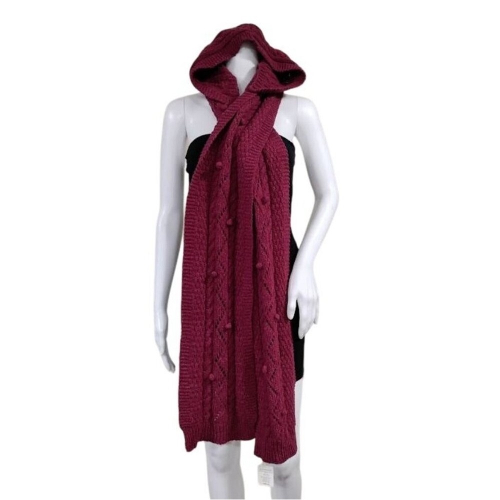 NWT Land's End Lambs Wool-Nylon Blend Long Scarf With Detachable Hood Maroon OS